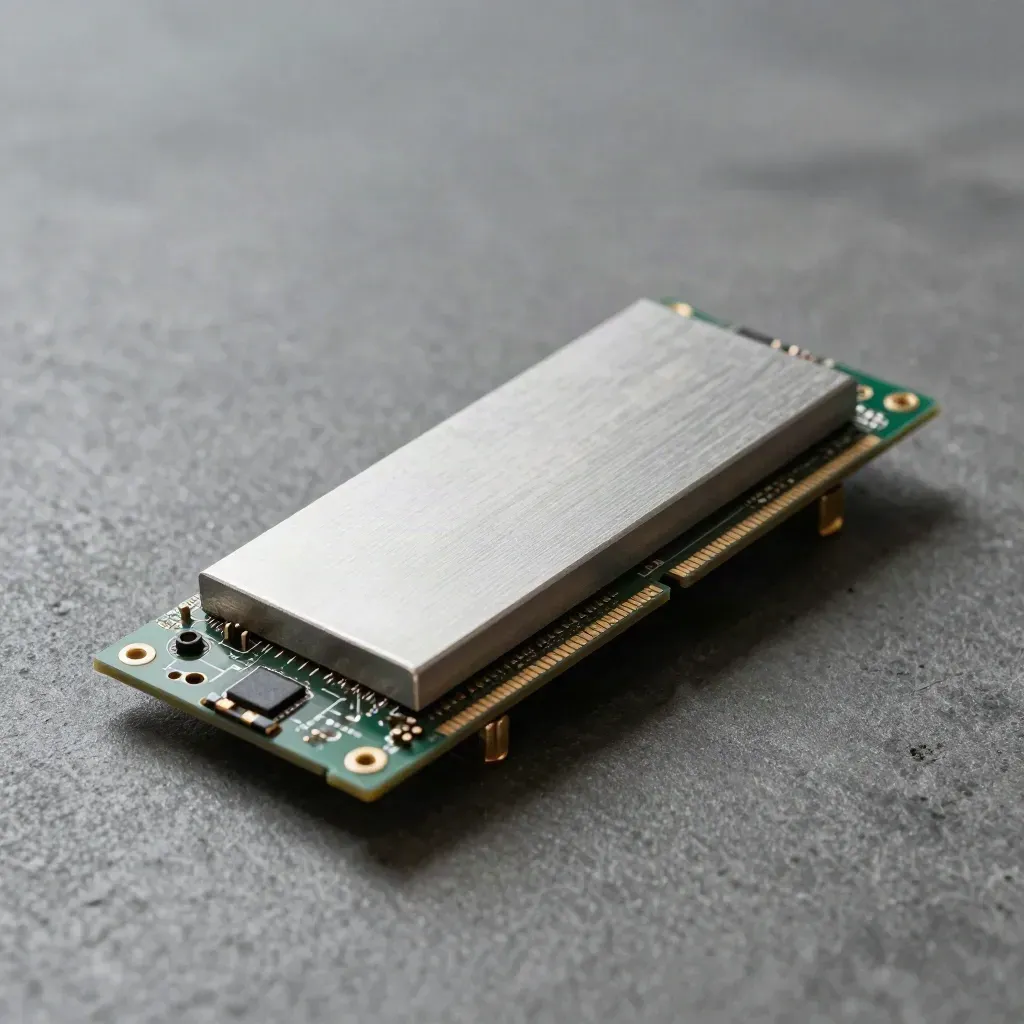 Compute module with heat sink, RAM stick and standoffs on graphite concrete
